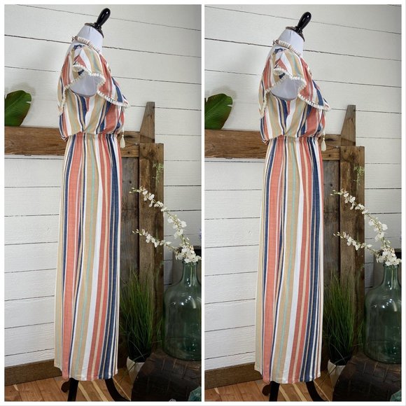 NWT Super Soft Striped with Fringe Maxi Dr… - Picture 2 of 12